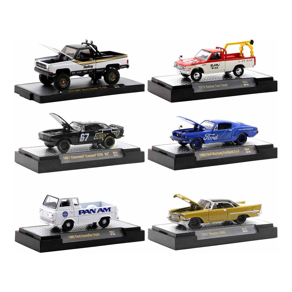 "Auto Meets" Set of 6 Cars IN DISPLAY CASES Release 64 Limited Edition to 9600 pieces Worldwide 1/64 Diecast Model Cars by M2 Machines