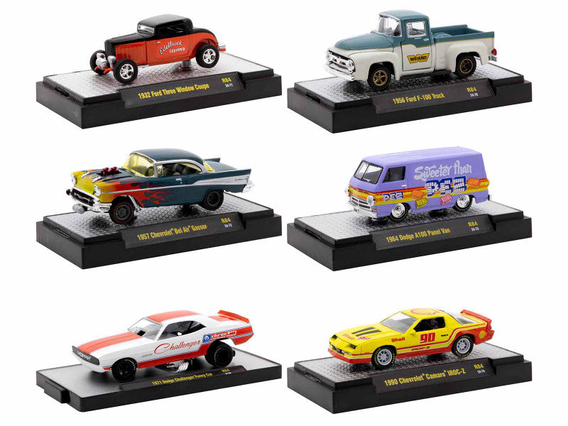 "Auto Meets" Set of 6 Cars IN DISPLAY CASES Release 84 Limited Edition 1/64 Diecast Model Cars by M2 Machines