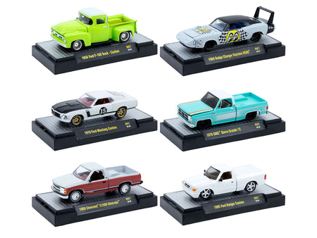 "Auto Meets" Set of 6 Cars IN DISPLAY CASES Release 97 Limited Edition 1/64 Diecast Model Cars by M2 Machines