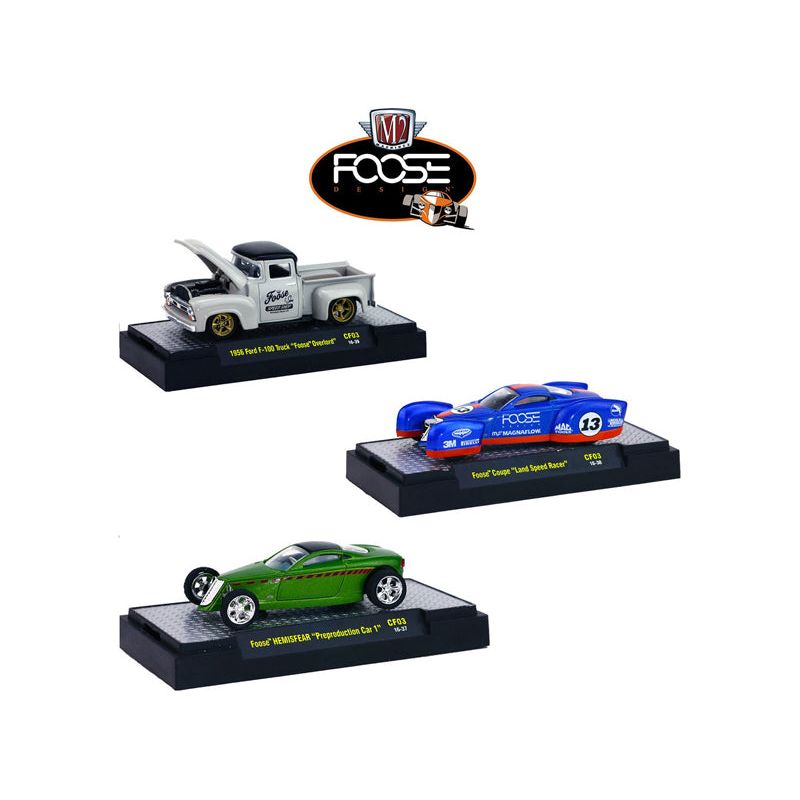 Chip Foose Release 3, 3 Cars Set WITH CASES 1/64 Diecast Model Cars by M2 Machines