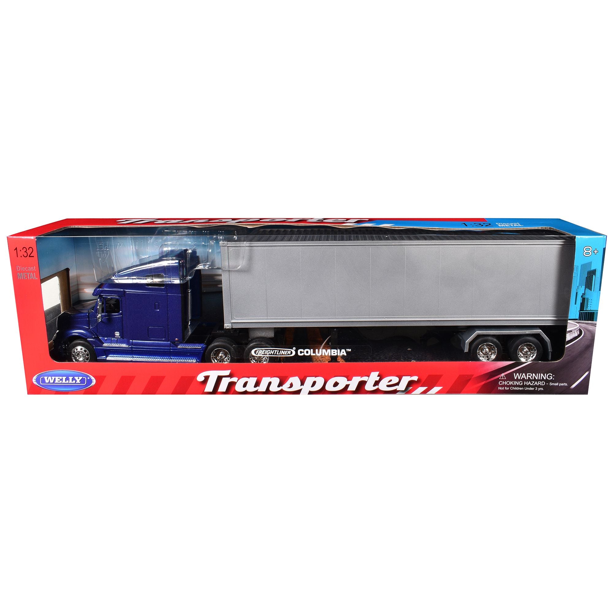 Freightliner Columbia Truck Blue with Gray Container 1/32 Diecast Model by Welly