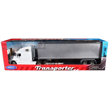 Freightliner Columbia Truck White with Gray Container 1/32 Diecast Model by Welly