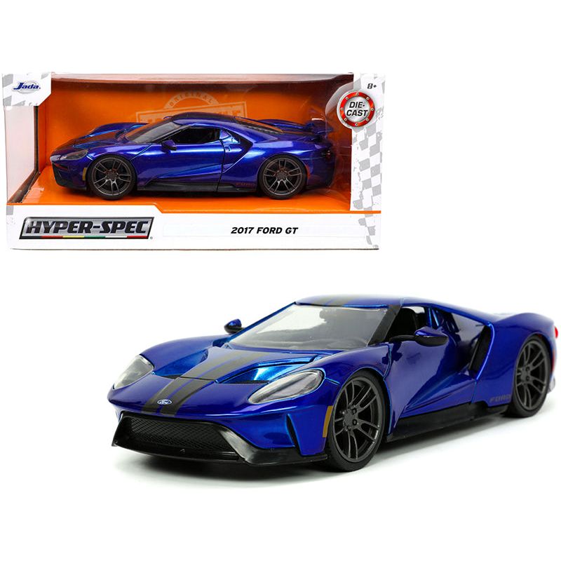 2017 Ford GT Candy Blue with Gray Stripes "Hyper-Spec" Series 1/24 Diecast Model Car by Jada