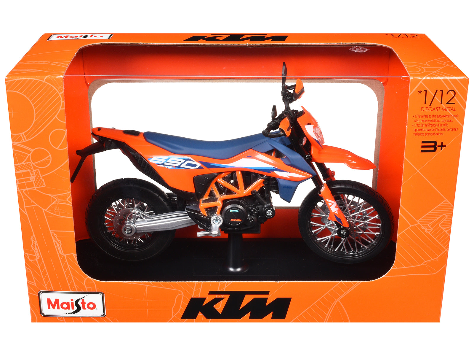 2023 KTM 690 SMC R Orange and Blue with Display Base 1/12 Diecast Model by Maisto