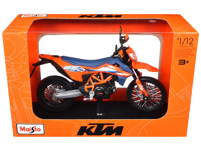2023 KTM 690 SMC R Orange and Blue with Display Base 1/12 Diecast Model by Maisto