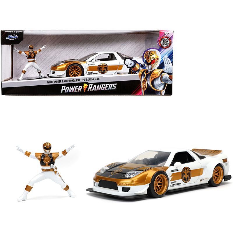 2002 Honda NSX Type-R Japan Spec RHD (Right Hand Drive) and White Ranger Diecast Figurine "Power Rangers" 1/24 Diecast Model Car by Jada