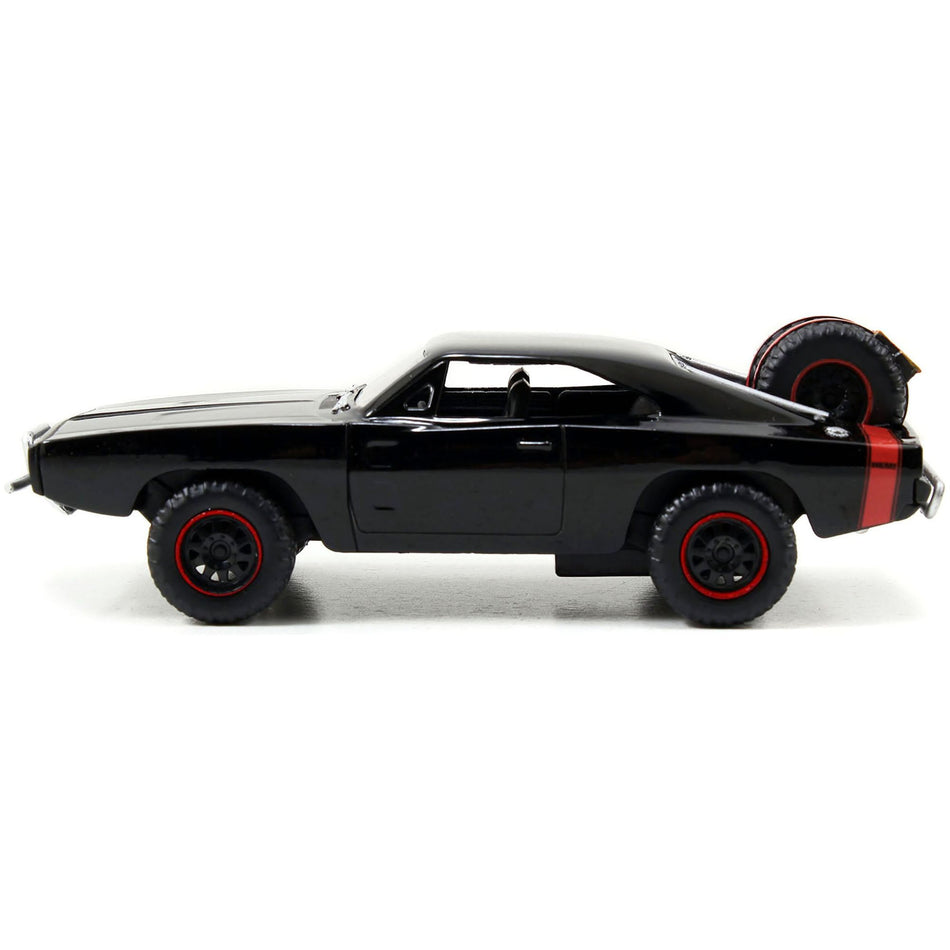 Dom's Dodge Charger R/T Black with Red Tail Stripe and 1968 Dodge Charger Widebody Matt Black with Bronze Tail Stripe Set of 2 pieces "Fast & Furious" Series 1/32 Diecast Model Cars by Jada