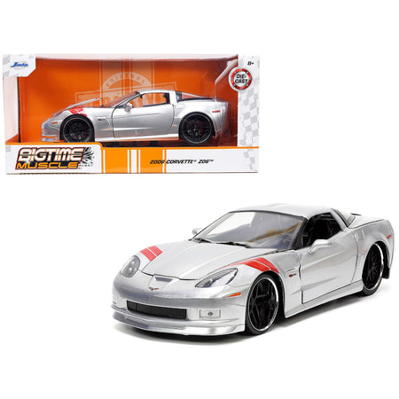 2006 Chevrolet Corvette Z06 Silver Metallic with Red Stripes "Bigtime Muscle" Series 1/24 Diecast Model Car by Jada