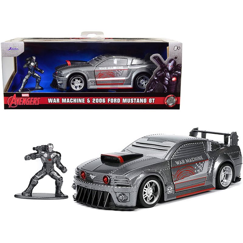 2006 Ford Mustang GT Gray Metallic and War Machine Diecast Figurine "Avengers" "Marvel" Series "Hollywood Rides" Series 1/32 Diecast Model Car by Jada