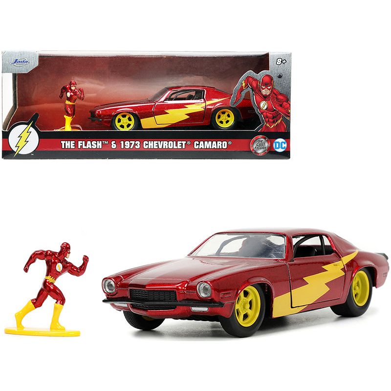 1973 Chevrolet Camaro Red Metallic with The Flash Diecast Figurine "DC Comics" Series "Hollywood Rides" 1/32 Diecast Model Car by Jada