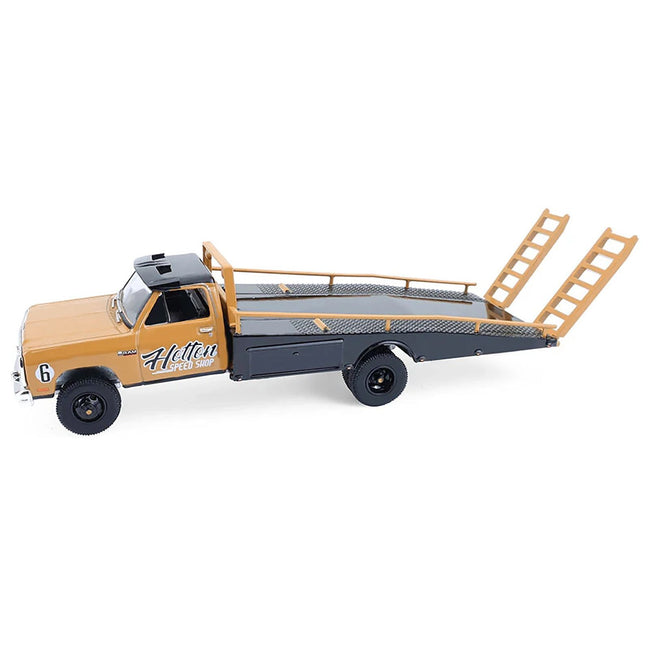 1985 Dodge Ram D350 Ramp Truck and 1965 Dodge Coronet "Hotton Speed Shop" Brown and Black "H.D. Trucks" Series 26 1/64 Diecast Model Cars by Greenlight