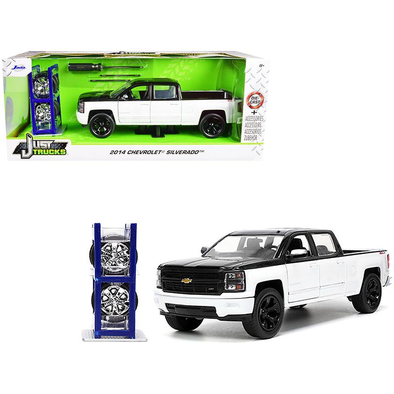 2014 Chevrolet Silverado Z71 Pickup Truck Black and White with Extra Wheels "Just Trucks" Series 1/24 Diecast Model Car by Jada