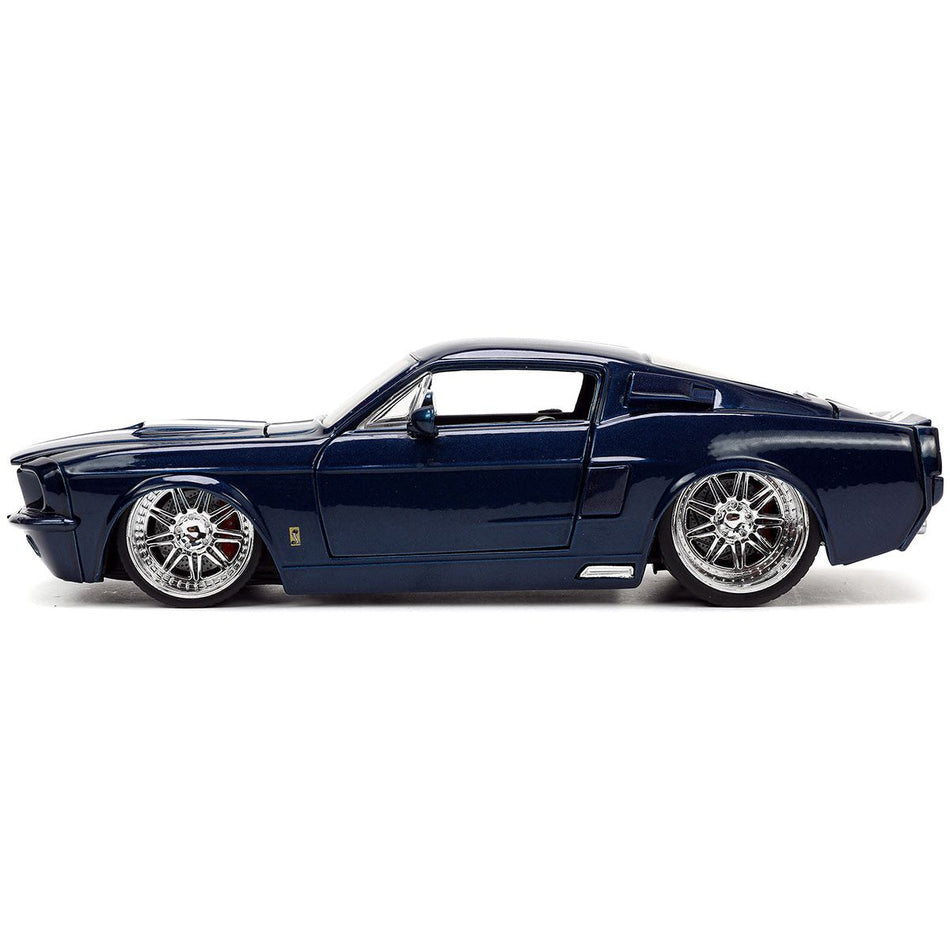 1967 Ford Mustang Shelby GT500 Dark Blue Metallic with White Stripes "Bigtime Muscle" Series 1/24 Diecast Model Car by Jada