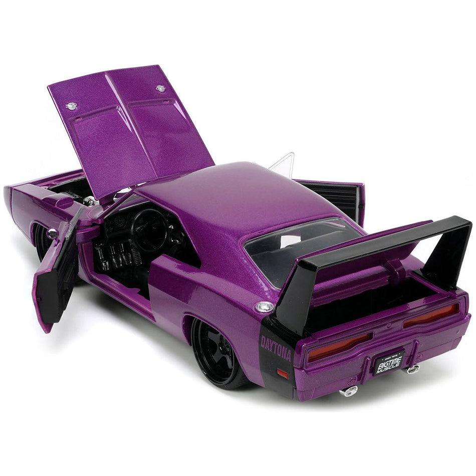 1969 Dodge Charger Daytona Purple Metallic with Black Tail Stripe "Bigtime Muscle" Series 1/24 Diecast Model Car by Jada