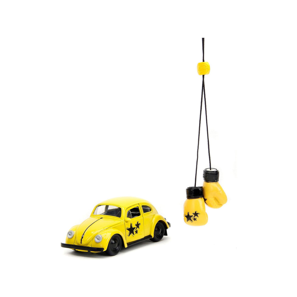 1959 Volkswagen Beetle Yellow with Black Graphics and Boxing Gloves Accessory "Punch Buggy" Series 1/32 Diecast Model Car by Jada