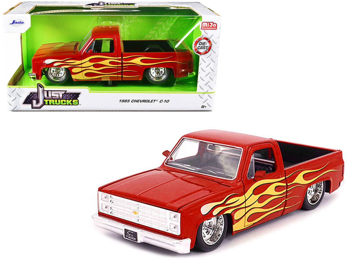 1985 Chevrolet C10 Pickup Truck Red with Flames "Just Trucks" Series 1/24 Diecast Model Car by Jada