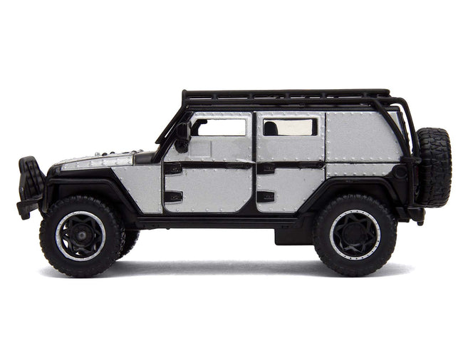 Tej's Jeep Wrangler Custom Silver Metallic with Black Top and Roof Rack "Furious 7" (2015) Movie "25 Years of Fast & Furious" Series 1/32 Diecast Model Car by Jada