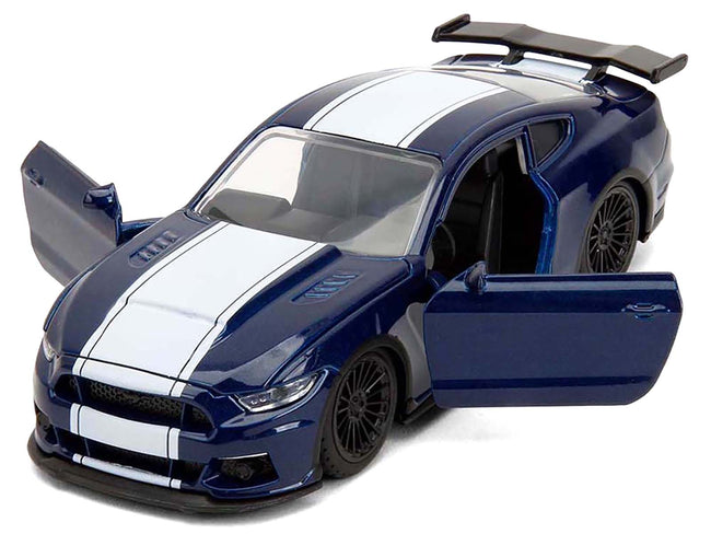2016 Ford Mustang GT Dark Blue Metallic with White Stripe "F9" (2021) Movie "Fast & Furious" Series 1/32 Diecast Model Car by Jada