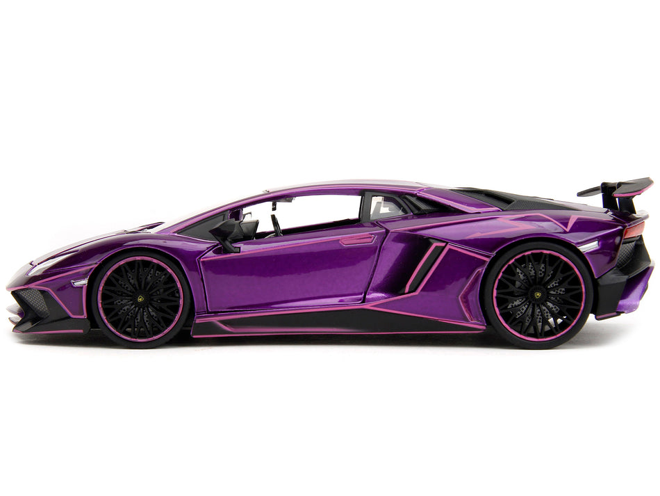 Lamborghini Aventador SV Candy Purple with Pink Graphics "Pink Slips" Series 1/24 Diecast Model Car by Jada