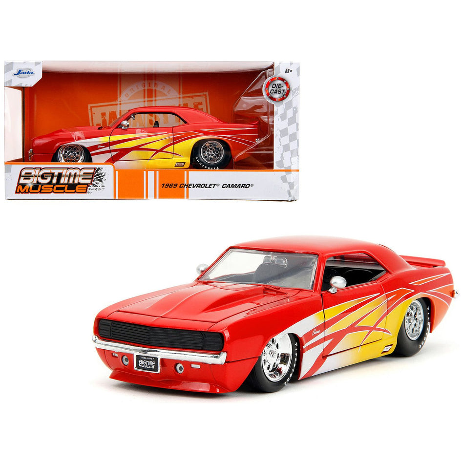 1969 Chevrolet Camaro Red with Graphics "BigTime Muscle" Series 1/24 Diecast Model Car by Jada