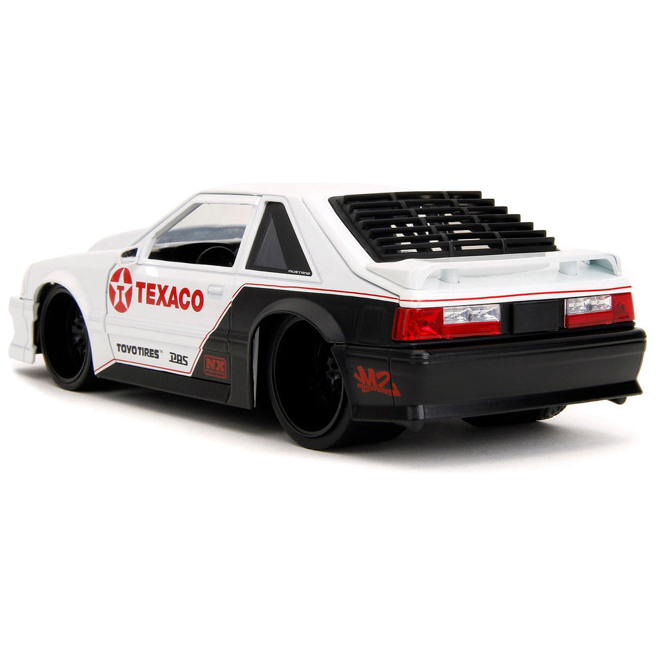 1989 Ford Mustang GT "Texaco" White and Matt Black with Graphics "Bigtime Muscle" Series 1/24 Diecast Model Car by Jada