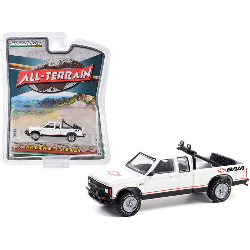 1991 Chevrolet S-10 Baja Extended Cab Pickup Truck White with Graphics "All Terrain" Series 12 1/64 Diecast Model Car by Greenlight