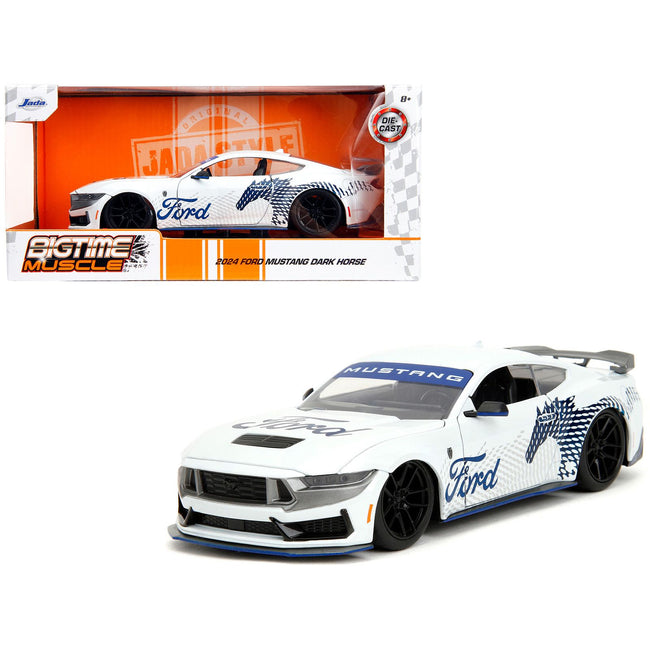2024 Ford Mustang Dark Horse White with "Mustang Horse Graphics" "Bigtime Muscle" Series 1/24 Diecast Model Car by Jada