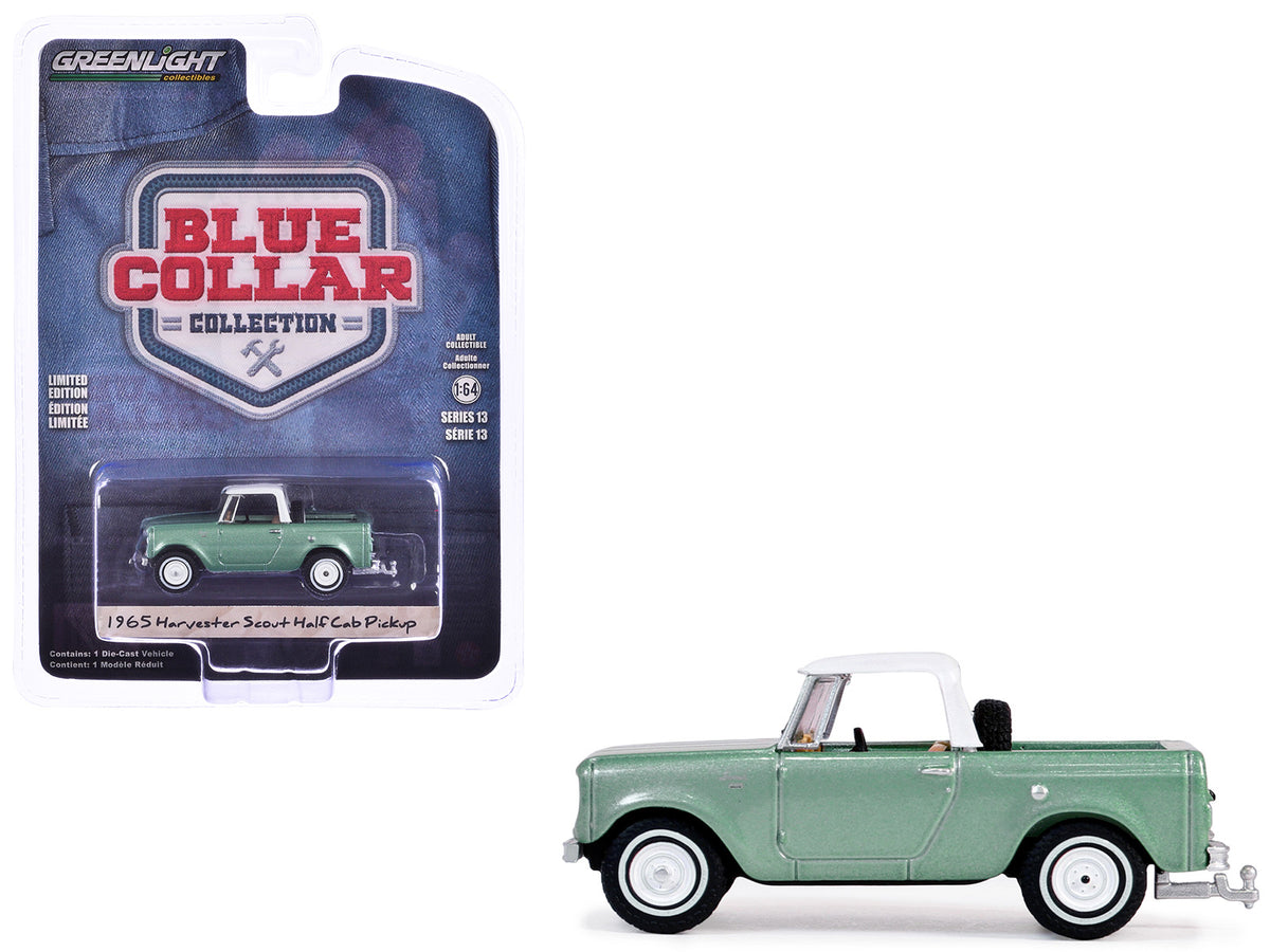 1965 Harvester Scout Half Cab Pickup Truck Aspen Green Metallic with White Top "Blue Collar Collection" Series 13 1/64 Diecast Model Car by Greenlight