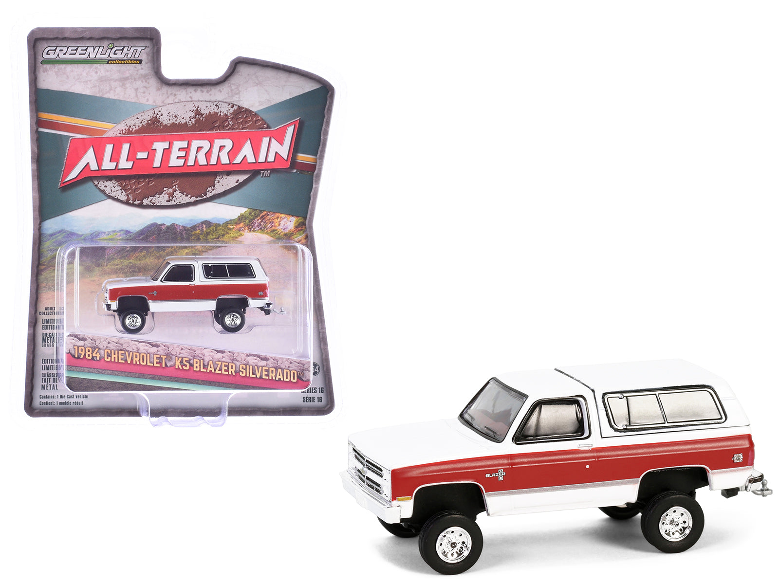 1984 Chevrolet K5 Blazer Silverado Frost White and Apple Red "All Terrain" Series 16 1/64 Diecast Model Car by Greenlight