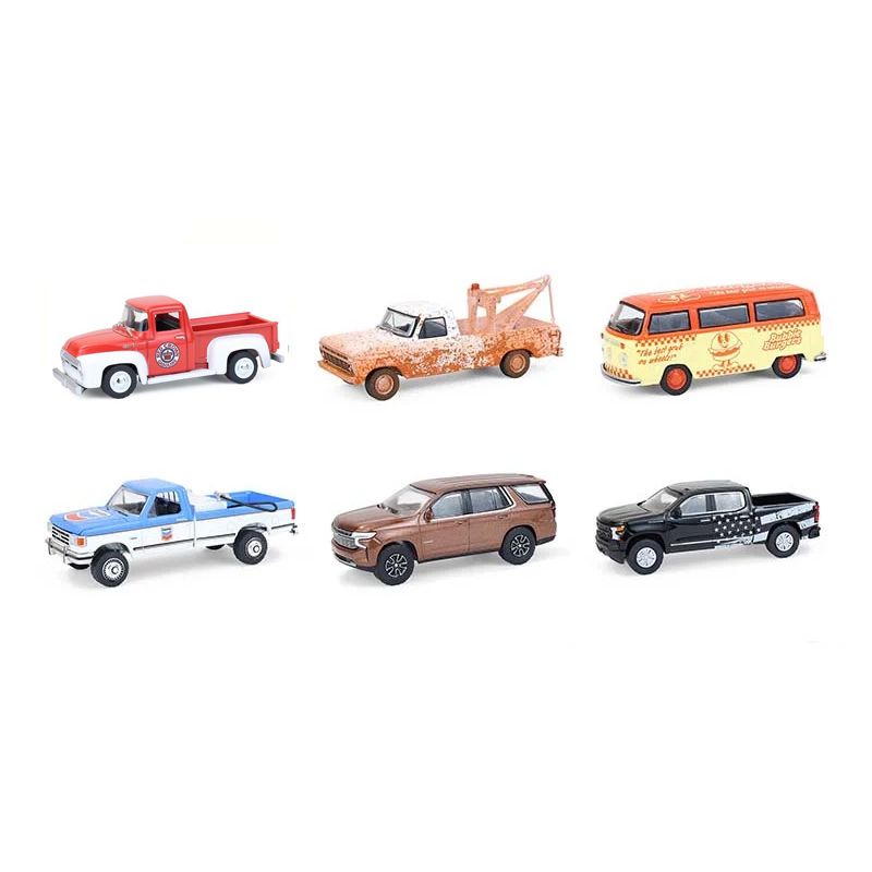Six toy cars.