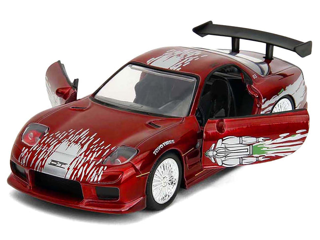 Dom's Mazda RX-7 Candy Red with Graphics "The Fast and the Furious" (2001) Movie "Fast & Furious" Series 1/32 Diecast Model Car by Jada