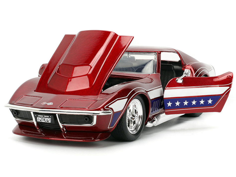 1969 Chevrolet Corvette Stingray ZL1 Red Metallic with Stars and Stripes Graphics "Bigtime Muscle" Series 1/24 Diecast Model Car by Jada