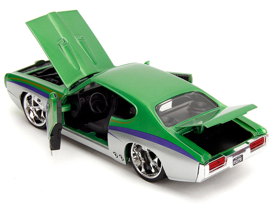 1969 Pontiac GTO Judge Green Metallic and Silver with Stripes "Bigtime Muscle" Series 1/24 Diecast Model Car by Jada