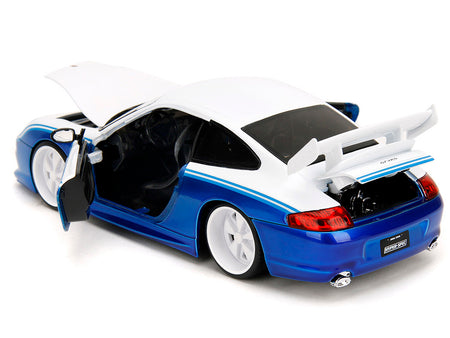 Porsche 911 GT3 RS (996) #845 White and Blue Metallic "Toyo Tires" "Hyper-Spec" Series 1/24 Diecast Model Car by Jada