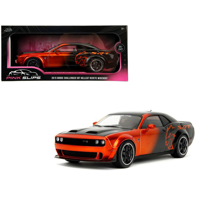 Dodge Challenger SRT Hellcat Orange Metallic and Black "Pink Slips" Series 1/18 Diecast Model Car by Jada