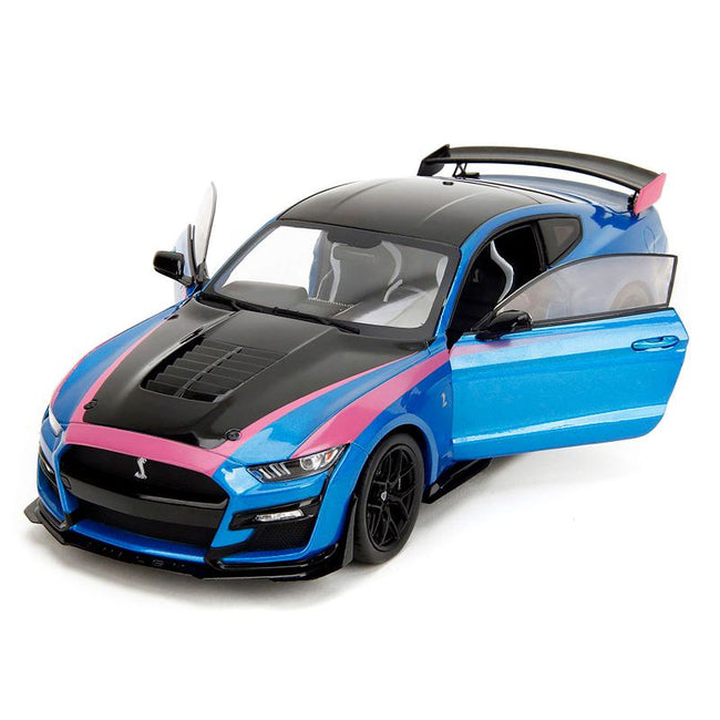 Ford Mustang Shelby GT500 Blue Metallic with Pink Stripes and Black Hood and Top "Pink Slips" Series 1/18 Diecast Model Car by Jada