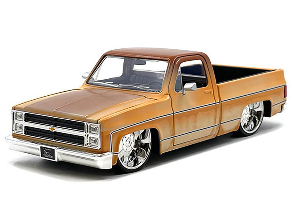 1985 Chevrolet C-10 Pickup Truck Yellow with Brown Top (Rusted) and JD3 Wheels "Just Trucks" Series 1/24 Diecast Model Car by Jada