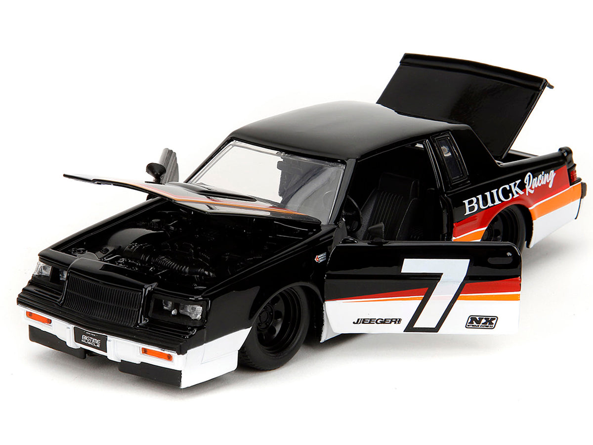 1987 Buick Grand National #7 "Buick Racing" Black and White with Stripes "Bigtime Muscle" Series 1/24 Diecast Model Car by Jada - view 3