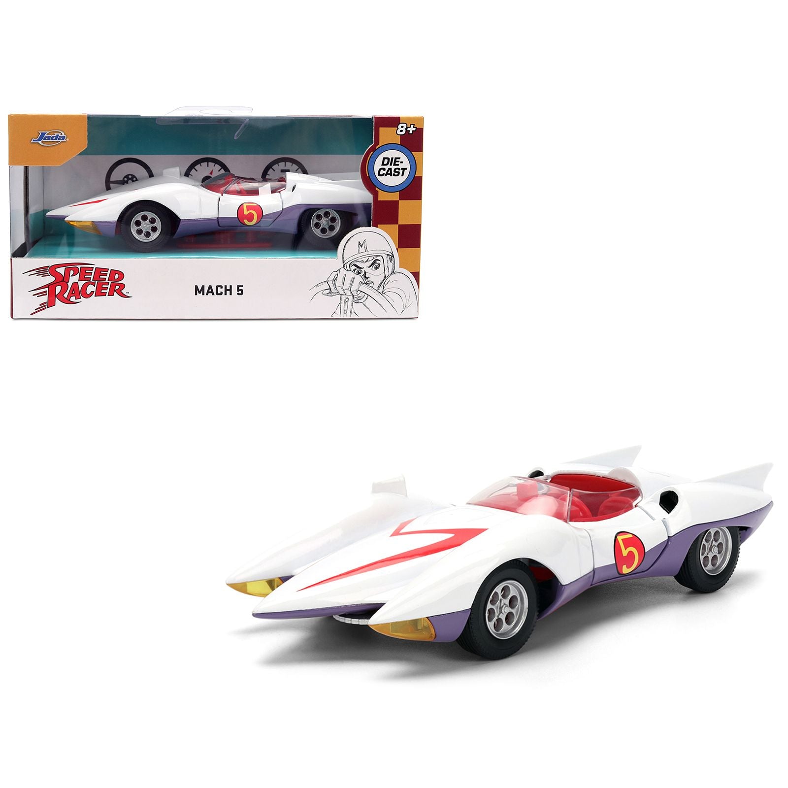 Mach 5 White with Red Stripes and Interior "Speed Racer" (1967) TV Series "Anime Hollywood Rides" Series 1/32 Diecast Model Car by Jada