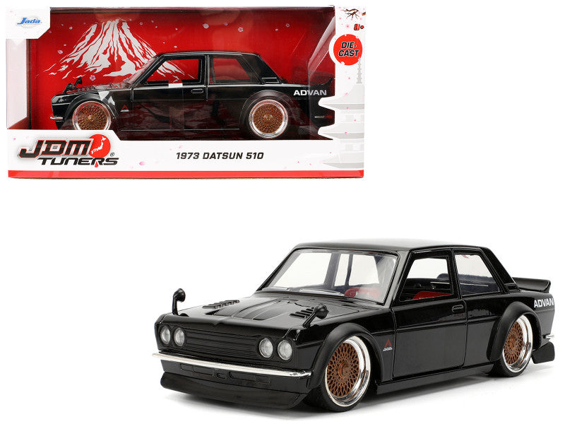 Jada 1973 Datsun 510 Black with Gold Wheels "JDM Tuners" Series 1/24 Diecast Model Car by Jada