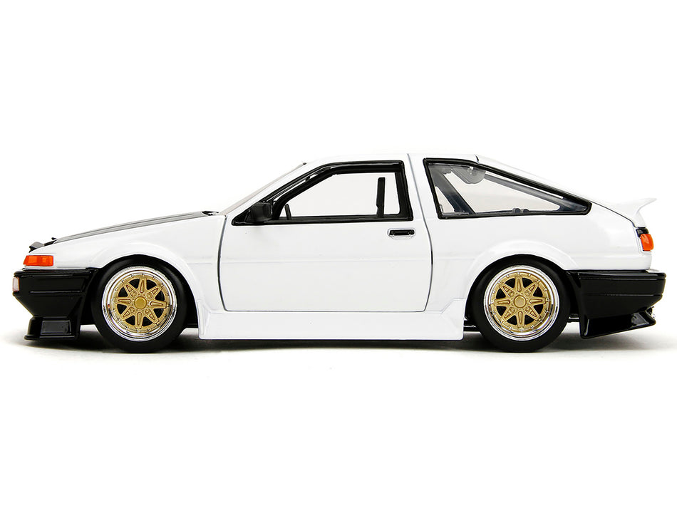 1986 Toyota Trueno (AE86) RHD (Right Hand Drive) White with Black Hood "JDM Tuners" Series 1/24 Diecast Model Car by Jada