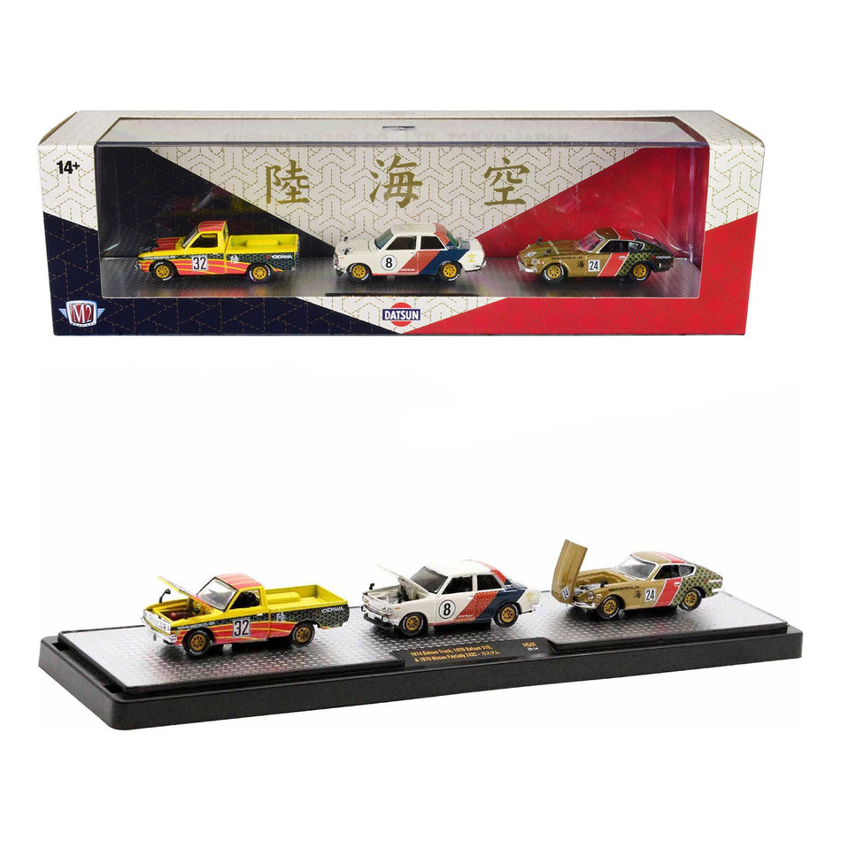 "Datsun" Set of 3 Pieces Limited Edition to 2750 pieces Worldwide 1/64 Diecast Models by M2 Machines