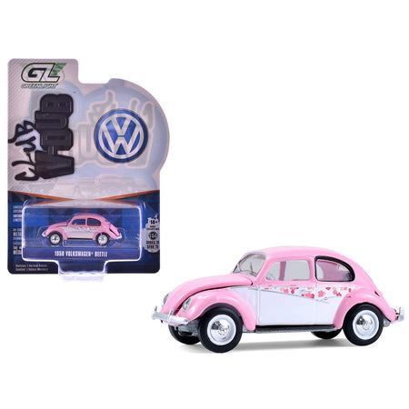 1950 Volkswagen Beetle "Botanical Beetle" Pink and White with Graphics "Club Vee-Dub" Series 21 1/64 Diecast Model Car by Greenlight