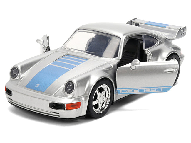 Porsche 911 Carrera RS 3.8 "Mirage" Silver Metallic with Blue Stripes "Transformers: Rise of the Beasts" (2023) Movie "Hollywood Rides" 1/32 Diecast Model Car by Jada