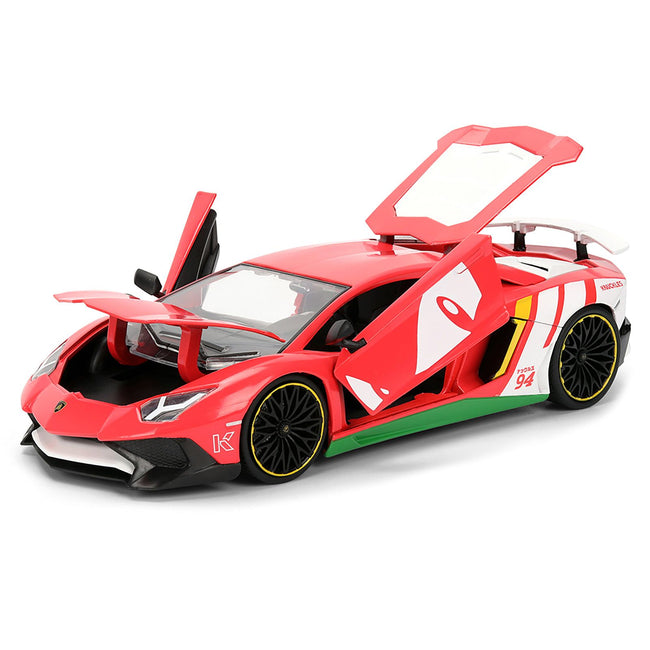 Lamborghini Aventador SV Red with Graphics and Knuckles Diecast Figure "Sonic The Hedgehog" Franchise "Hollywood Rides" Series 1/24 Diecast Model by Jada