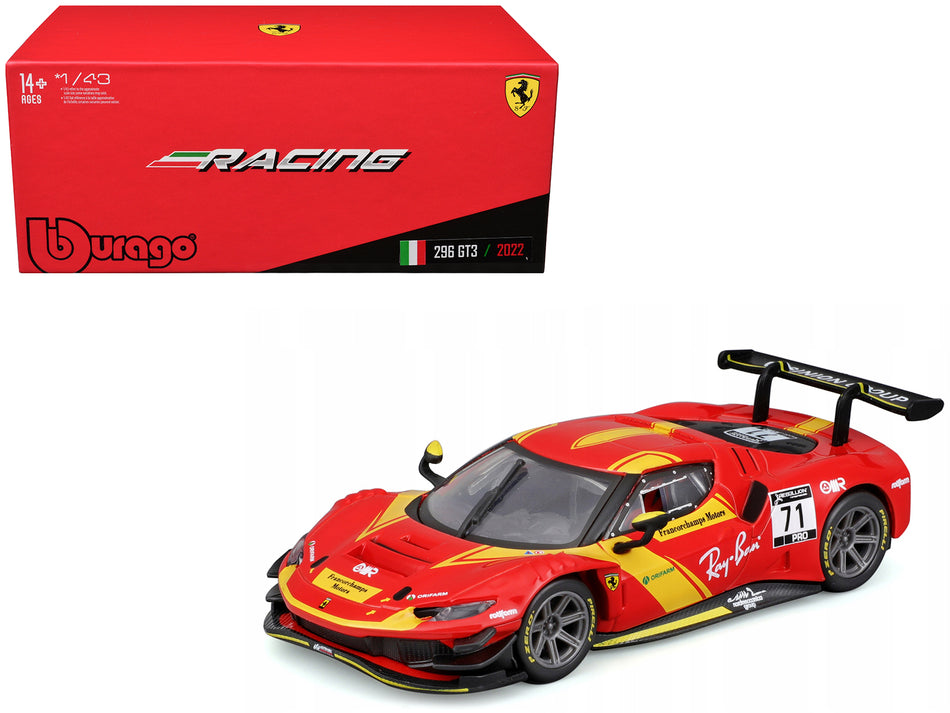 Ferrari 296 GT3 #71 Red "Francorchamps Motors" (2022) "Racing" Series with Display Case 1/43 Diecast Model Car by Bburago