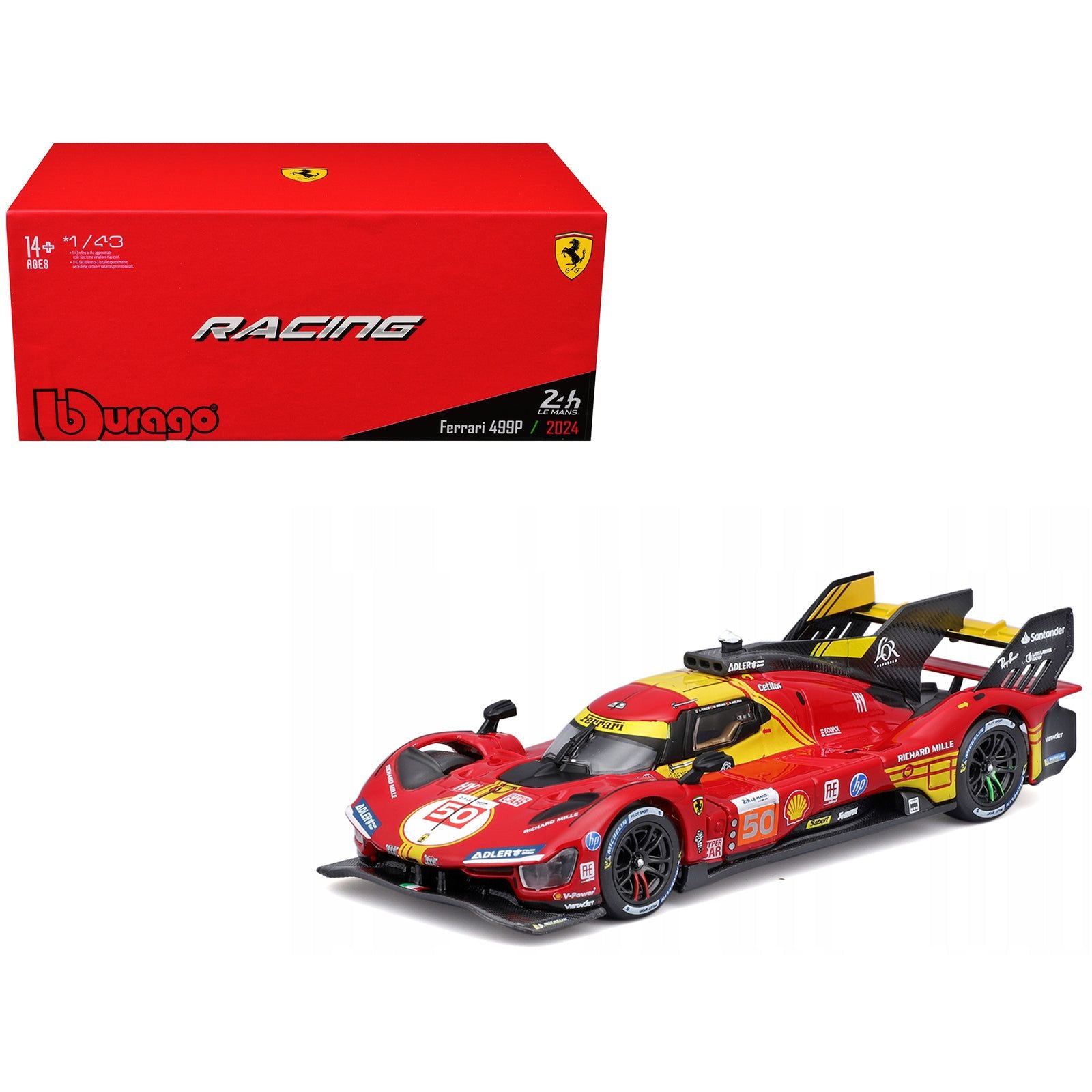 Ferrari 499P #50 Antonio Fuoco - Miguel Molina - Nicklas Nielsen "Ferrari AF Corse" Winner "24 Hours of Le Mans" (2024) "Racing" Series 1/43 Diecast Model Car by Bburago