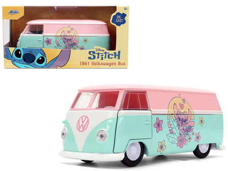 1961 Volkswagen Bus Pink and Blue with Graphics "Disney's Stitch" "Hollywood Rides" Series 1/32 Diecast Model Car by Jada