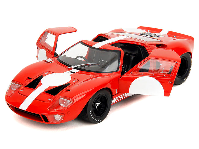 Ford GT40 MK1 Red with White Stripes and Graphics "Pink Slips" Series 1/18 Diecast Model Car by Jada