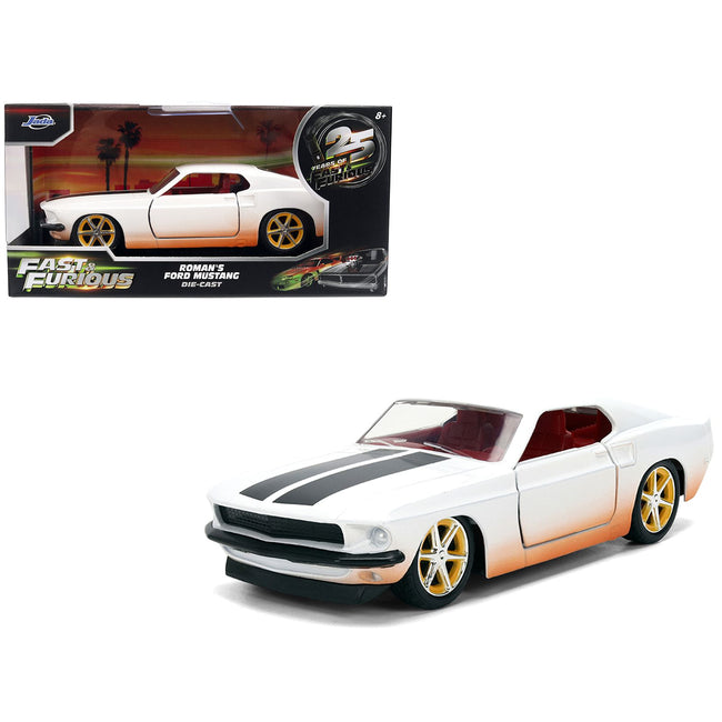 Roman's Ford Mustang White with Black Stripes and Red Interior (Dirty Version) "Fast & Furious" Movie "Fast & Furious 25th Anniversary" Series 1/32 Diecast Model Car by Jada